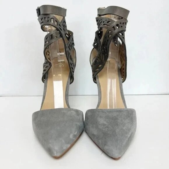 JOE'S JEANS Gray Suede Leather Pointed Toe D’Orsay Stiletto Heel - Picture 2 of 7
